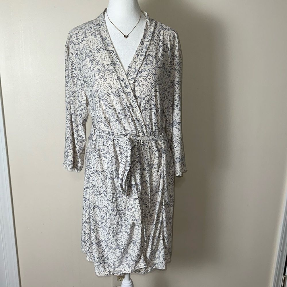 Marilyn Monroe L Ivory Gray Lace Rose Print Floral Tie Front Intimate Robe
